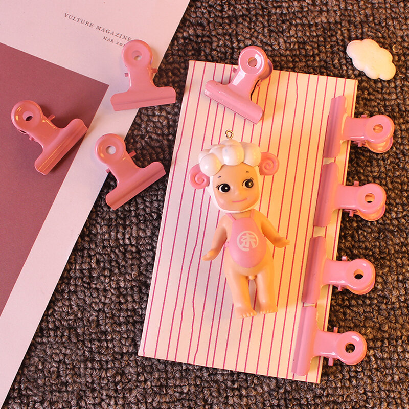 Clip de Metal rosa Kawaii, bonitos Clips de encuadernación para fotos, entradas, notas y letras, suministros para la Oficina y la escuela para estudiantes