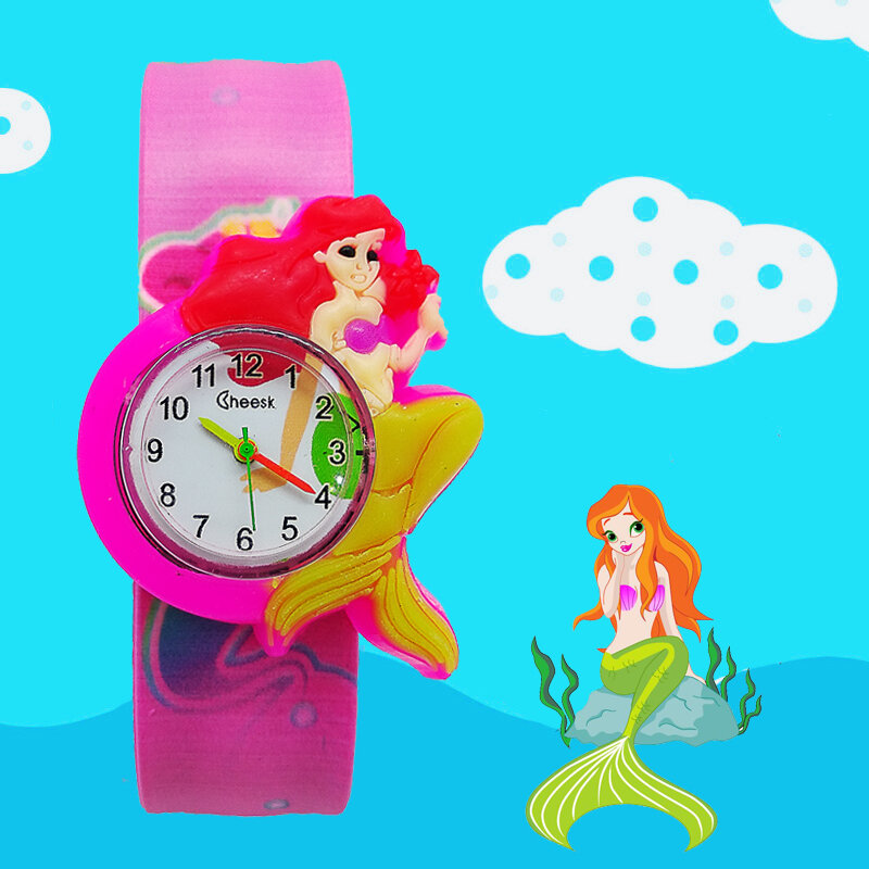 어린이 시계 만화 인어 시계 아기 장난감 어린이 석영 시계 시계 슬랩 서클 어린이 시계 소녀 소년 선물