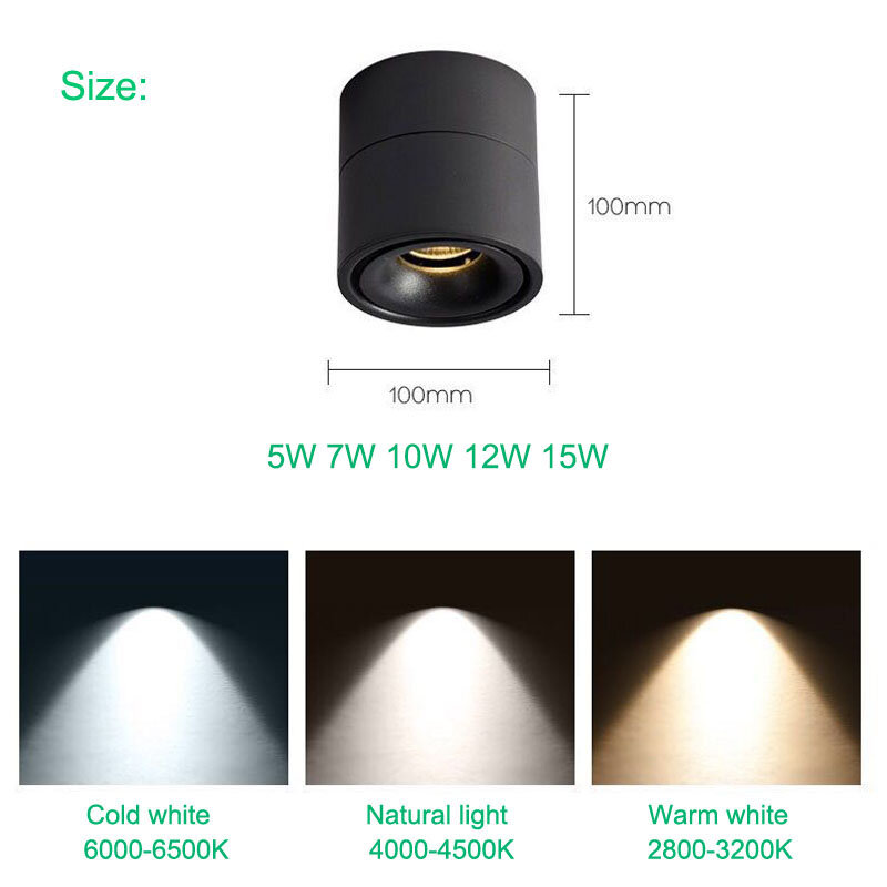 Superfície montada dobrável de 360 graus de rotação led downlight luz de teto AC85-265V 5w 7w 10w 12w pode ser escurecido led teto spotlight