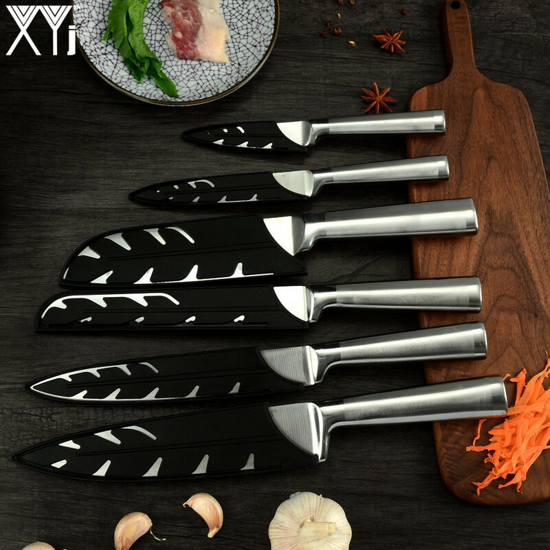 Xyj conjunto de facas de cozinha de aço inoxidável, conjunto de acessórios para facas de cozinha japonesas santoku, utilitárias para corte de pão, faca de cozinha japonesa