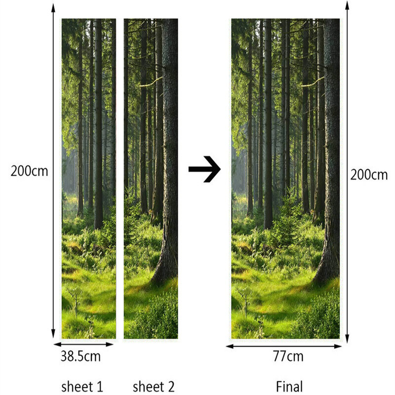Papel tapiz 3D para puerta adhesivo de PVC autoadhesivo impermeable para puerta, moderno, verde bosque, hierba, papeles pintados 3D