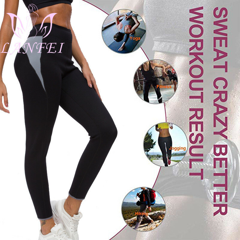 LANFEI-Pantalones deportivos de cintura alta para mujer, moldeador de piernas, sudoración, entrenador de cintura, adelgazamiento, neopreno caliente, Leggings de entrenamiento para pérdida de peso