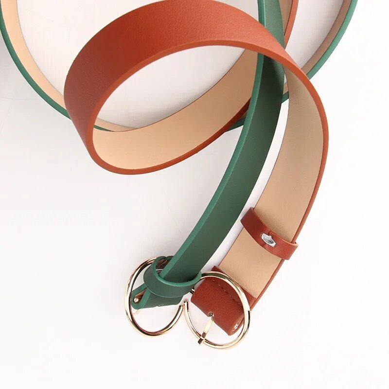 Hebilla redonda de Metal para mujer, cinturón ancho de 105cm para mujer, cinturón de PU verde, Banda de la cintura de lujo