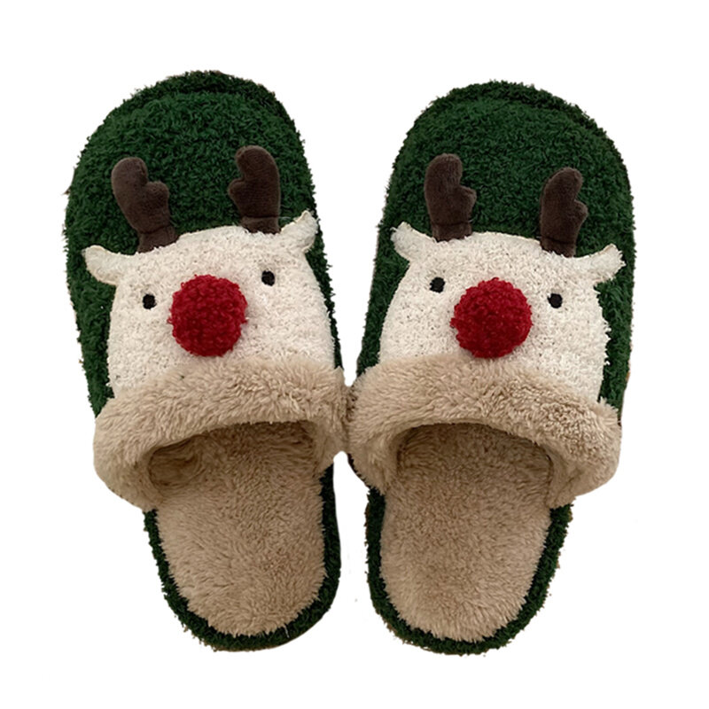 2021ฤดูหนาวน่ารัก Christmas Elk Cotton รองเท้าแตะหญิง Ins แฟชั่นในร่ม Antiskid บ้านคู่ Plush รองเท้าแตะชาย