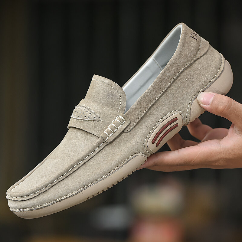 2022 novos sapatos casuais de couro macio dos homens marca de luxo moda camurça mocassins respirável deslizamento em sapatos de condução tamanho grande