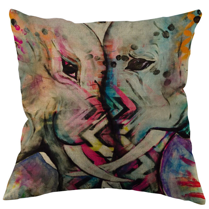 Elephant Pillow Covers Cases Cotton Linen Zippered Square Decorative Pillowcase Outdoor,Office,Home Cushion 45x45cm One Sides