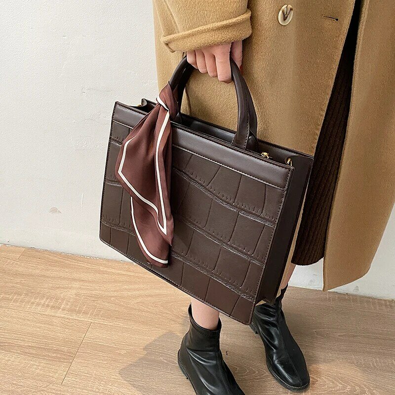 Stone pattern Ribbon Tote bag 2021 New High-quality PU Leather Women's Designer Handbag High capacity Shoulder Messenger Bag