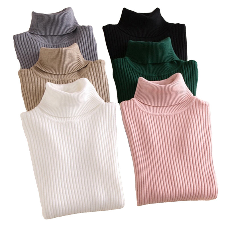 Jersey Multicolor de manga larga para mujer, chaqueta informal gruesa de punto de cuello alto, otoño e invierno, 2021