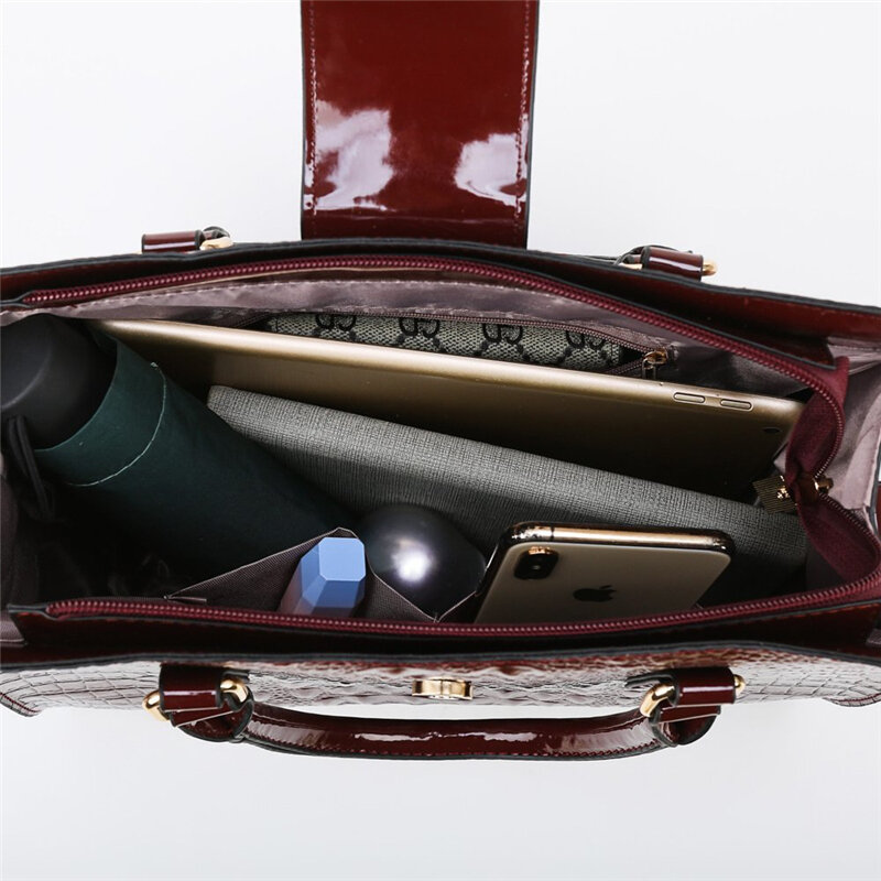 3 set moda Tote Bag in pelle verniciata borse a tracolla di lusso con motivo a coccodrillo per donna 2021 borse a tracolla di marca firmate