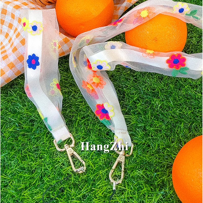 Hanzhi-새로운 요정 원사 꽃 끈 키 휴대 전화 케이스 여자 로맨틱 분실 방지 전화 체인 거즈 로프, 2021