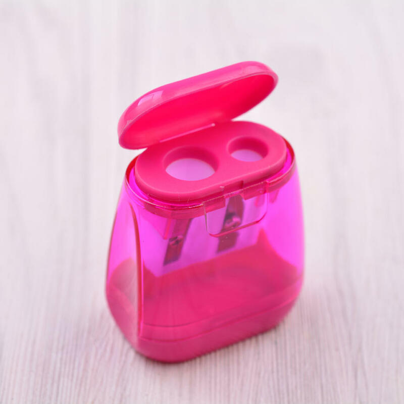12Pcs Dual Holes Pencil Sharpener With Lid For Kids Colorful Plastic Manual Multifunctional School Office Stationery