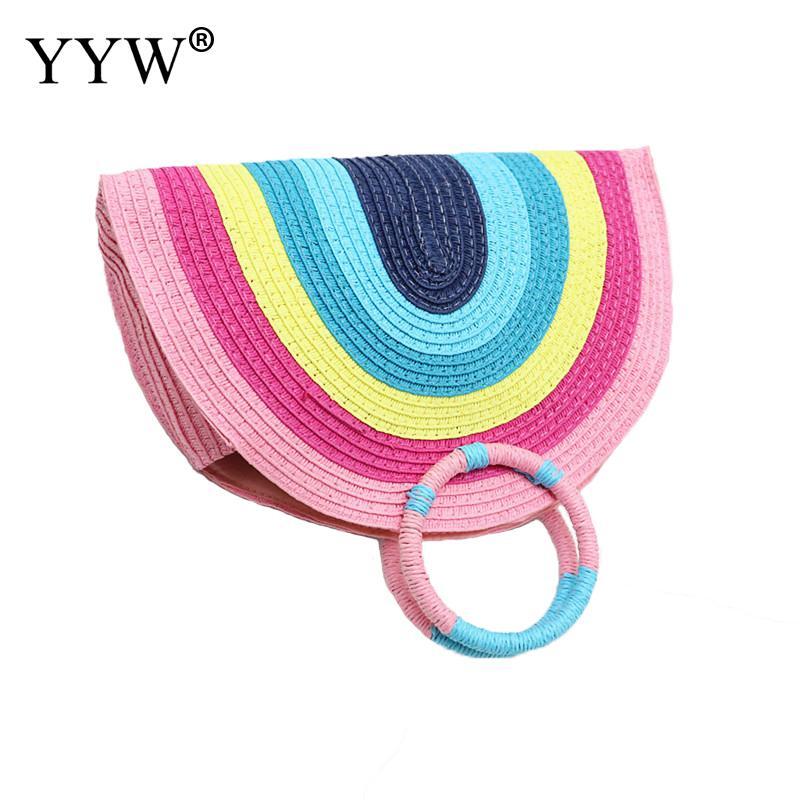 Bolso de mano tejido A mano para Mujer, Bolsa de playa de colores del arcoíris, A la moda, de verano, 2021