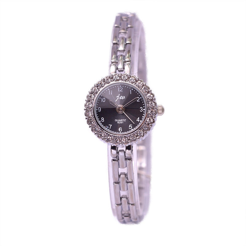 Relógio prata de qualidades feminino, relógio com pulseira de aço inoxidável, relógio de cristal de luxo, relógio de pulso de quartzo para mulheres