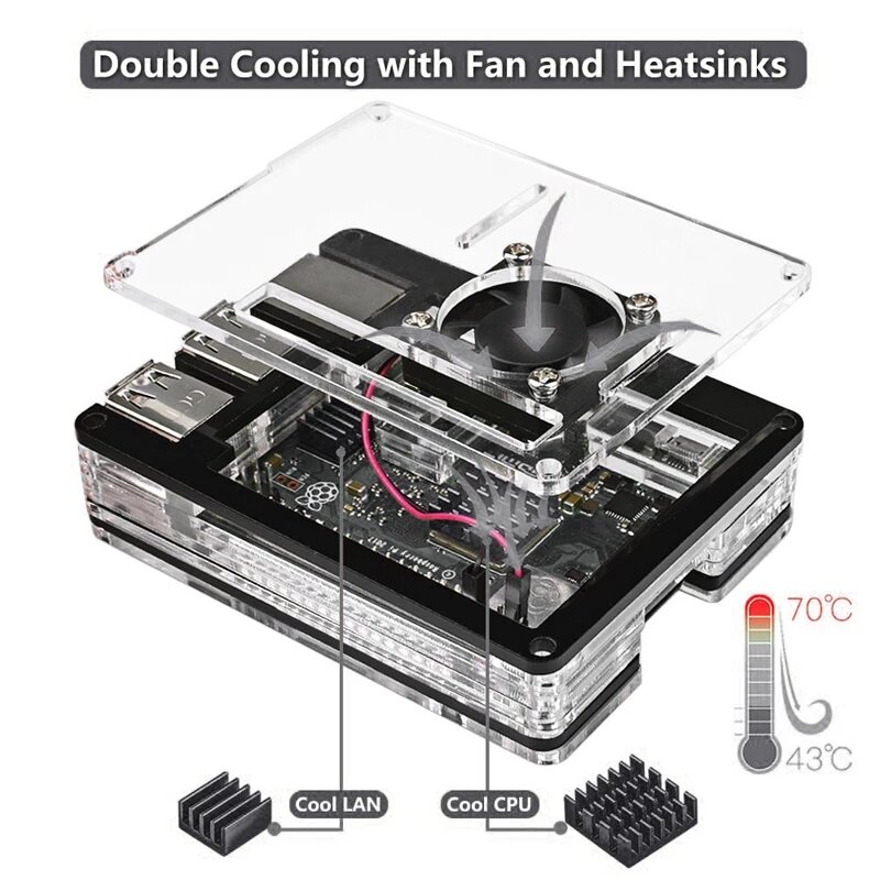 For Raspberry Pi 3 4 Case 9 Layers Acrylic Box Case Shell Cover Kit With Cooling Fan For Raspberry Pi 4 3 Model B 3B Plus Case