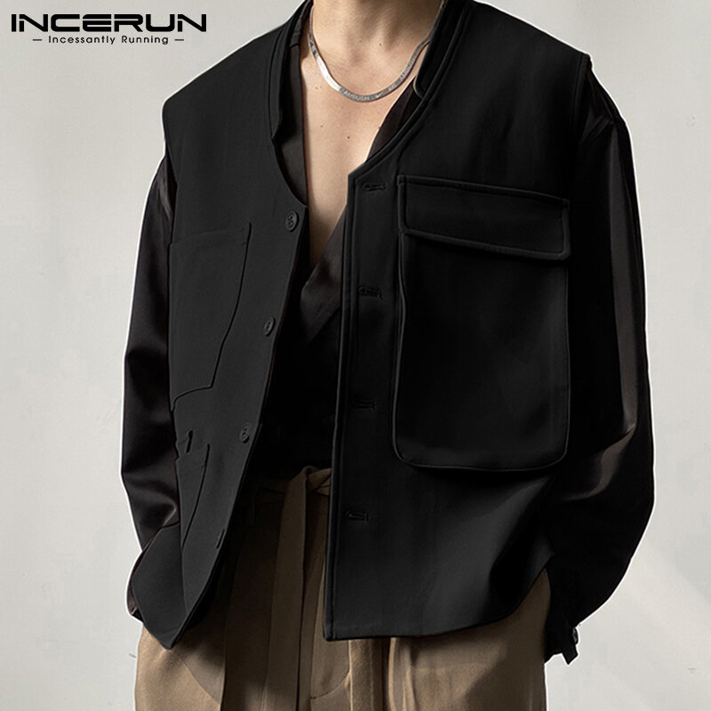 INCERUN-Chaleco informal para hombre, camisas sin mangas sencillas y sueltas que combinan con todo, múltiples bolsillos exteriores con prendas de vestir, Tops de S-5XL, 2022