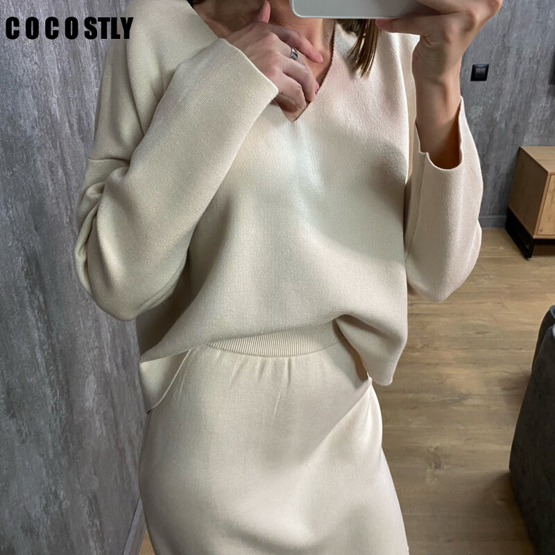 New Autumn Winter MD Women Sweater Fashion V-Neck Knitted Sweaters Casual Pockets Solid Loose Warm Pullovers Female  basic tops