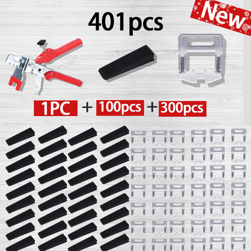 401pcs Newly upgraded black tile leveling system tile laying pliers wedge pliers aligning tile tool 1.0/1.5/2.0/2.5/3.0 mm