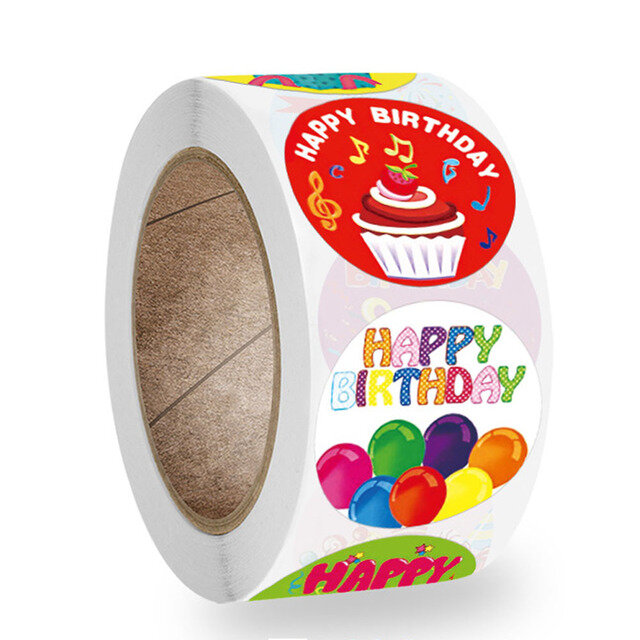 1 polegada feliz aniversário adesivo 8 projetos para festa pacote de presente selagem etiquetas decoração fitas de papelaria