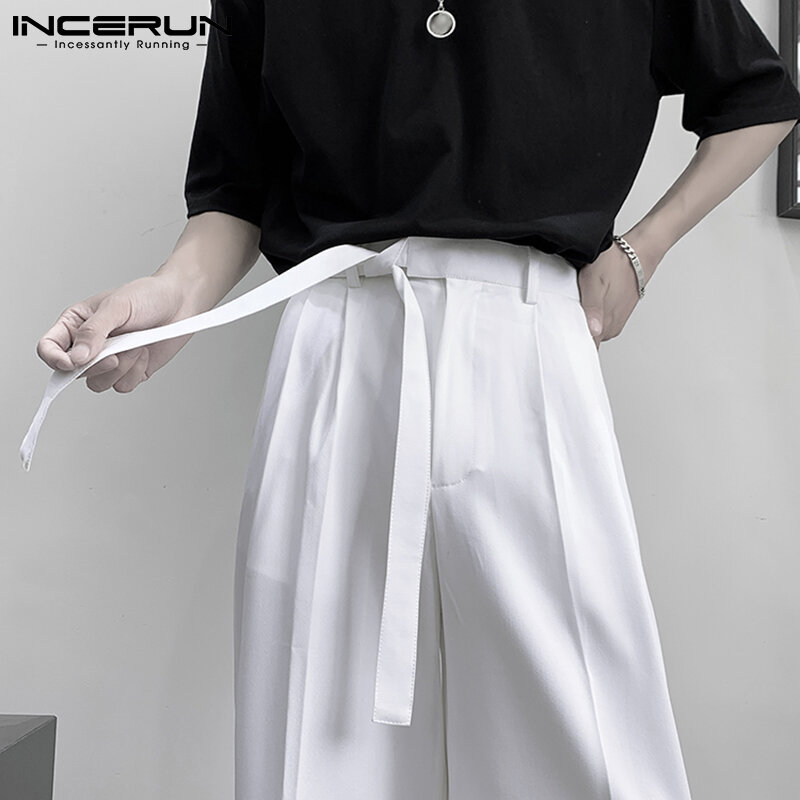 INCERUN – pantalon décontracté à jambes larges pour homme, Streetwear tendance, Style coréen, en soie glacée, nouvelle collection S-5XL 2022