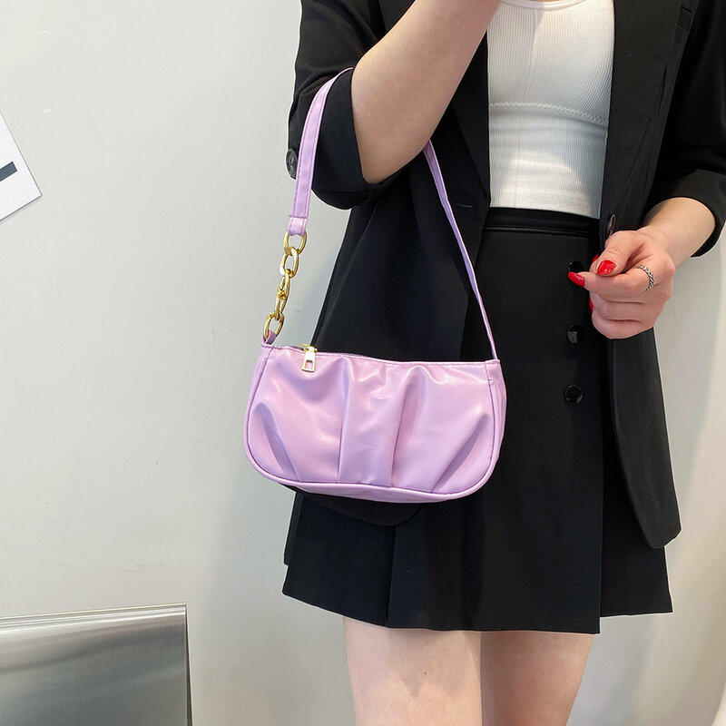 المرأة حقيبة ريترو المرأة مطوي سلسلة سميكة لون نقي الكتف حقيبة تحت الإبط السيدات عادية حقيبة يد صغيرة محفظة بولسا الأنثوية