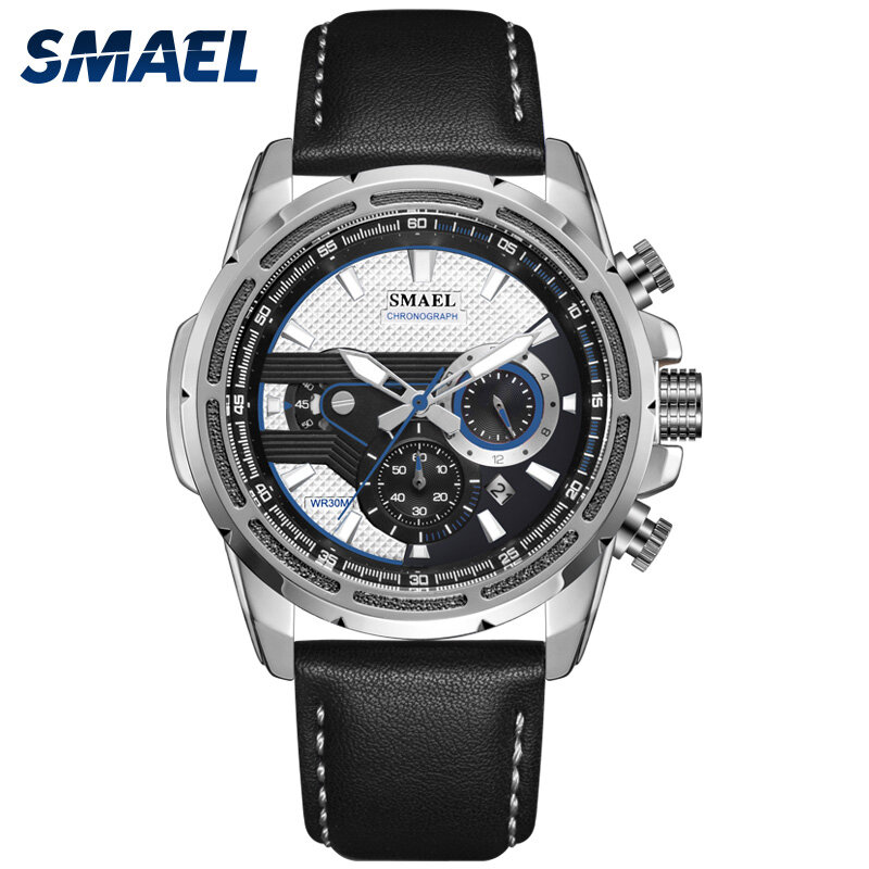 SMAEL – montre à Quartz avec bracelet en cuir pour homme, accessoire de sport militaire, affichage LED, à la mode