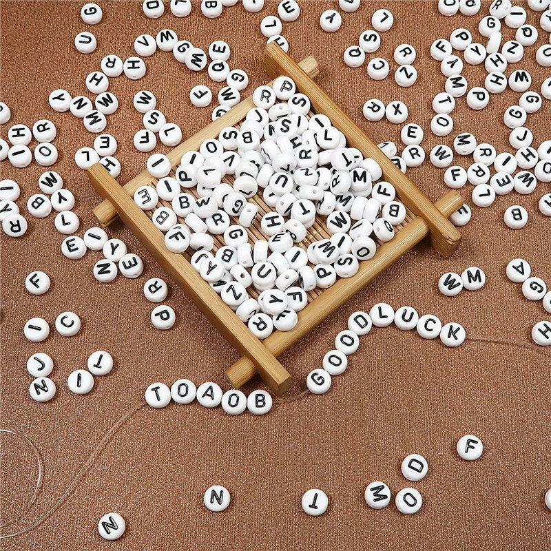 7mm preto branco carta mista contas de acrílico redondo plano alfabeto espaçador contas para fazer jóias artesanal diy pulseira colar