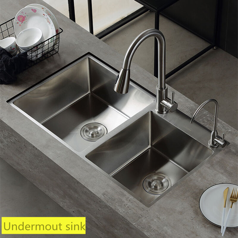 Drop In Kitchen Sink 304 Stainless Steel Double Bowl Topmount Sink Rectangular Brushed Sink Kitchen Appliances