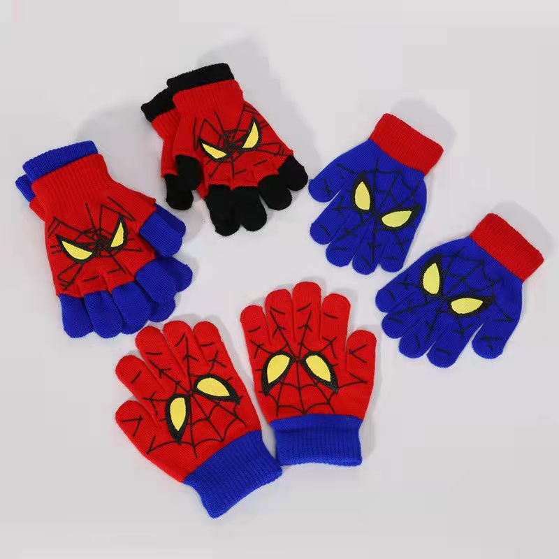 2021 Autumn And Winter Children's Knitted Gloves Little Spider Wool Cartoon Printed Rubber Gloves For Boys To Keep Warm Outdoors