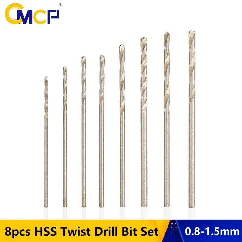CMCP 8 Uds HSS Set de puntas de taladro en espiral 0,8-1,5mm agujero cortador de brocas de perforación eléctrica brocas de pulido