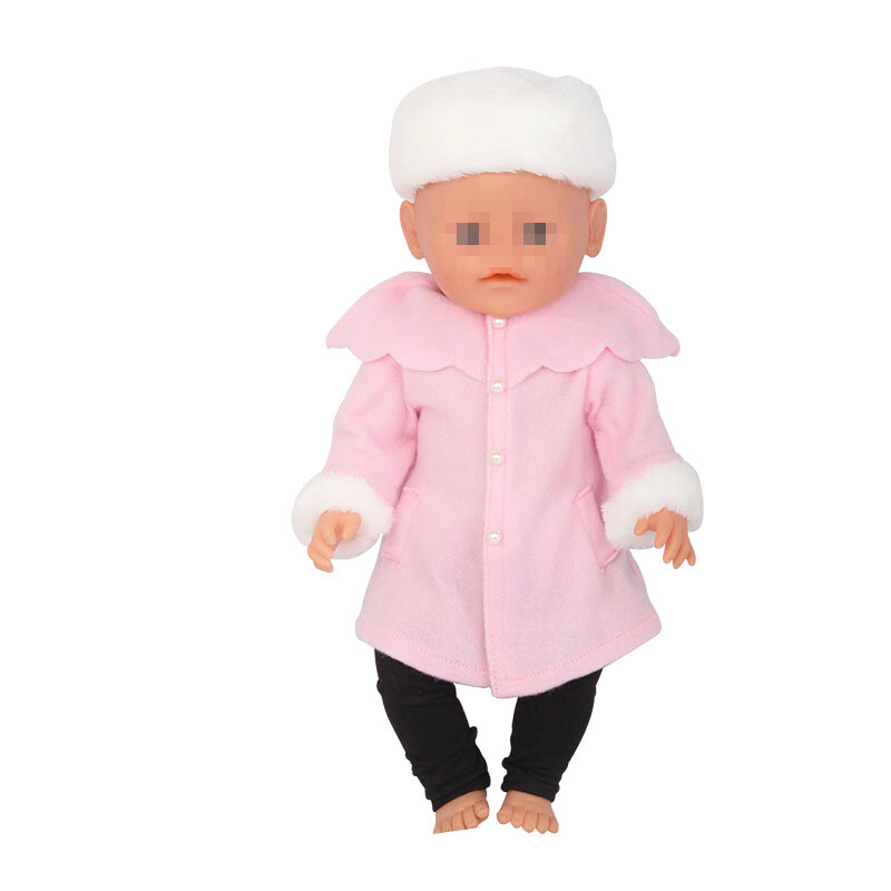 Rosa reborn roupas de bebê chapéu jaqueta e calças de inverno conjunto adequado para bonecas americanas de 18 polegadas e bonecas de 43cm presentes para meninas