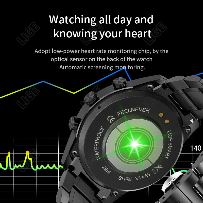 Lige homem chamada bluetooth relógio inteligente pressão arterial sono monitoramento esportes de fitness rastreador à prova dwaterproof água smartwatch homem despertador
