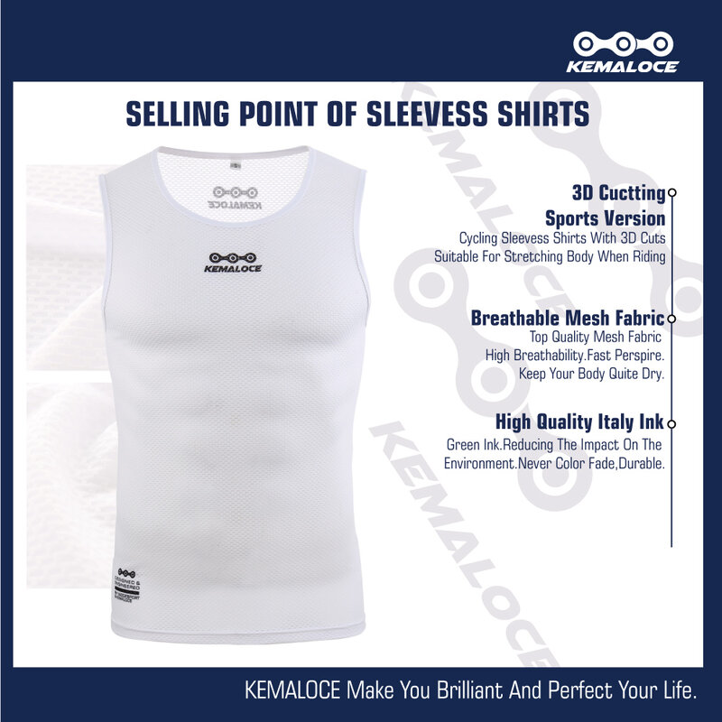 Kemaloce-通気性のあるノースリーブTシャツ,男性用,白い色,速乾性,マウンテンバイクベスト,2022