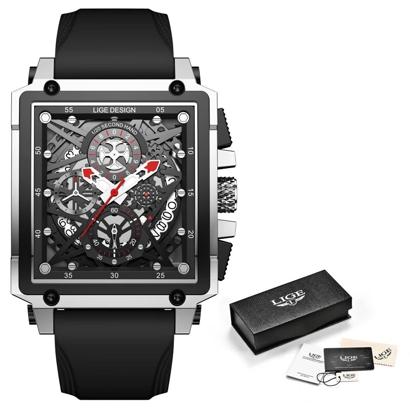 2021 nowych mężczyzna zegarki LIGE Top marka luksusowe wodoodporny kwadratowy zegarek kwarcowy dla mężczyzn data Sport Hollow zegar mężczyzna Relogio Masculino