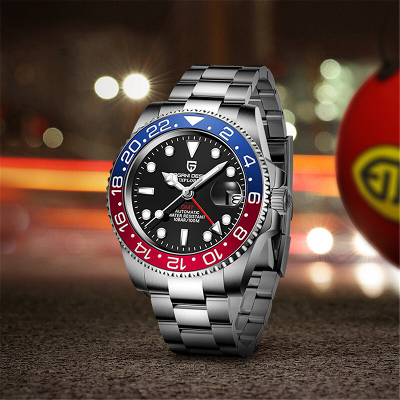 PAGANI DESIGN szafirowe szkło 40MM ceramiczne zegarki GMT mechaniczne 100m wodoodporny klasyczny luksusowy zegarek automatyczny