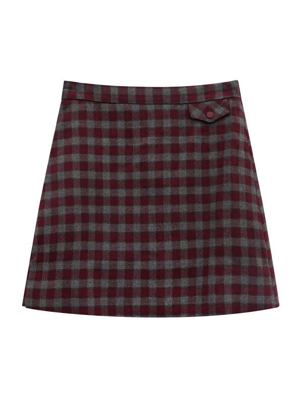 Женская клетчатая юбка с завышенной талией, осень 2021, уменьшенный возраст, трапециевидная юбка, тонкая, характерная прямая юбка в студенчес...