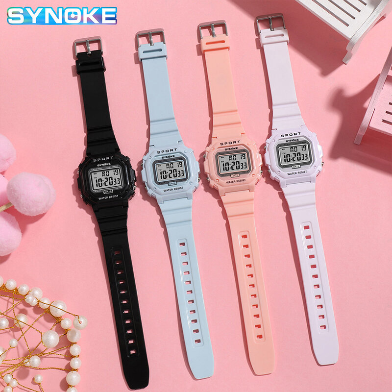 Часы наручные SYNOKE Женские электронные, модные брендовые спортивные водонепроницаемые повседневные цифровые, до 50 м