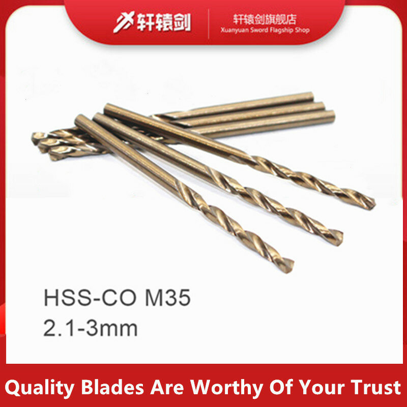 10PCS   2.1 2.2 2.3 2.4 2.5 2.6 3.0mm HSS-CO M35 Cobalt Steel Straight Shank Twist Drill Bits For Stainless Steel