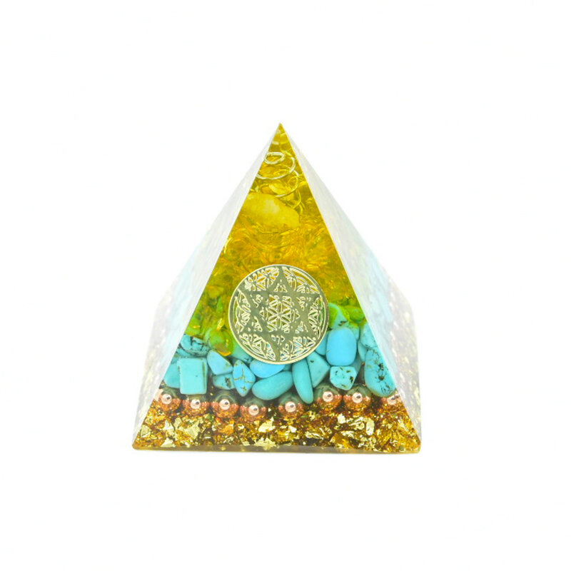 Piramida energii Orgon uzdrawiające kryształy ozdoby Reiki kryształ turkusowy cytryn orgonit Emf ochrona Chakra Symbol Home Decor