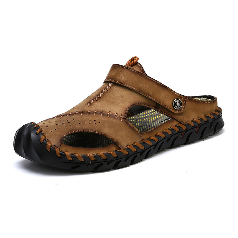 Sandalias transpirables huecas para hombre, chanclas clásicas de lujo de alta calidad, zapatillas suaves y cómodas de cuero de alta calidad, talla grande romana para verano