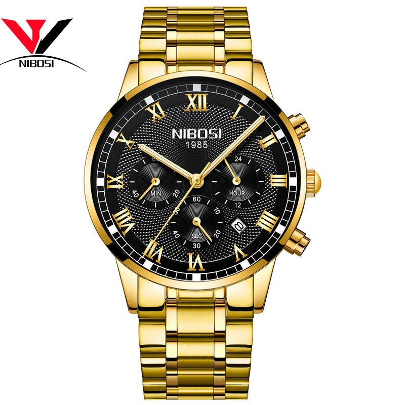[Schip Uit Brazilië] Relogio Masculino Dourado Mannen Horloge 2018 Luxe Merk Waterdicht Analoge Quartz Horloge Voor Mannen Originele nibosi