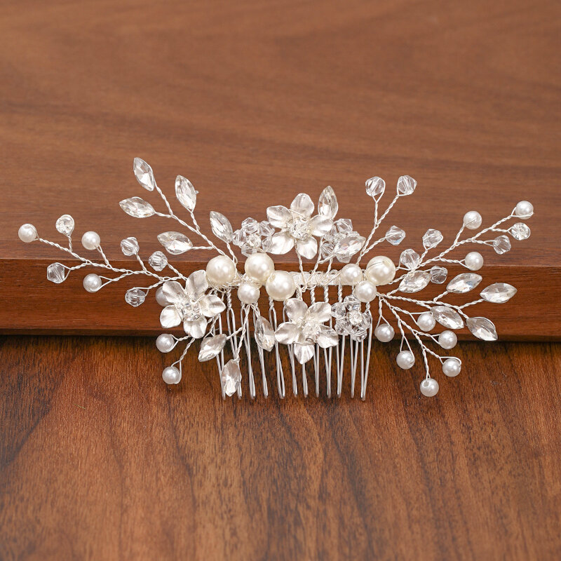 Cor prata pérola strass pentes de cabelo do casamento acessórios para o cabelo das mulheres acessórios enfeites de cabelo jóias de noiva headpiece