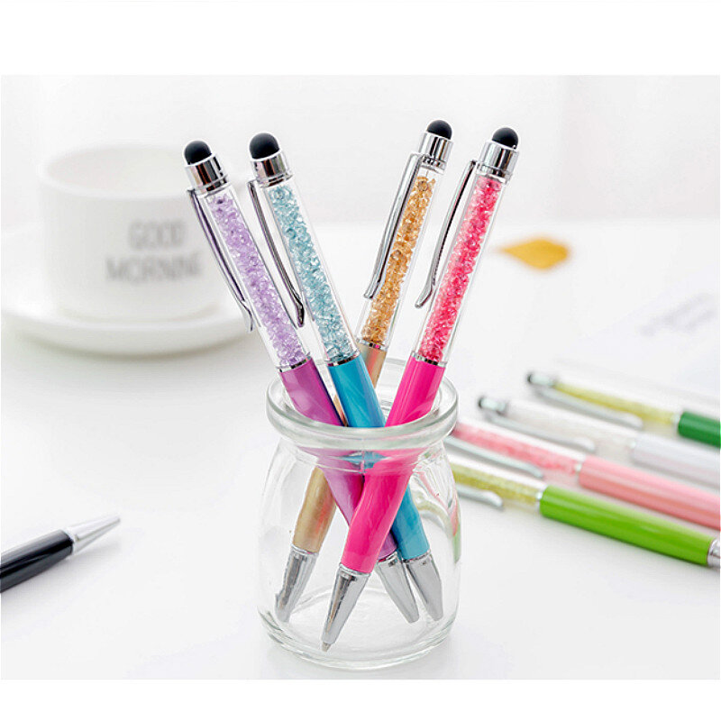 Bolígrafo creativo de diamantes de imitación de 1 pieza, estuche de lápices para escribir, bolsa de lápices fácil y suave, suministros de papelería brillantes