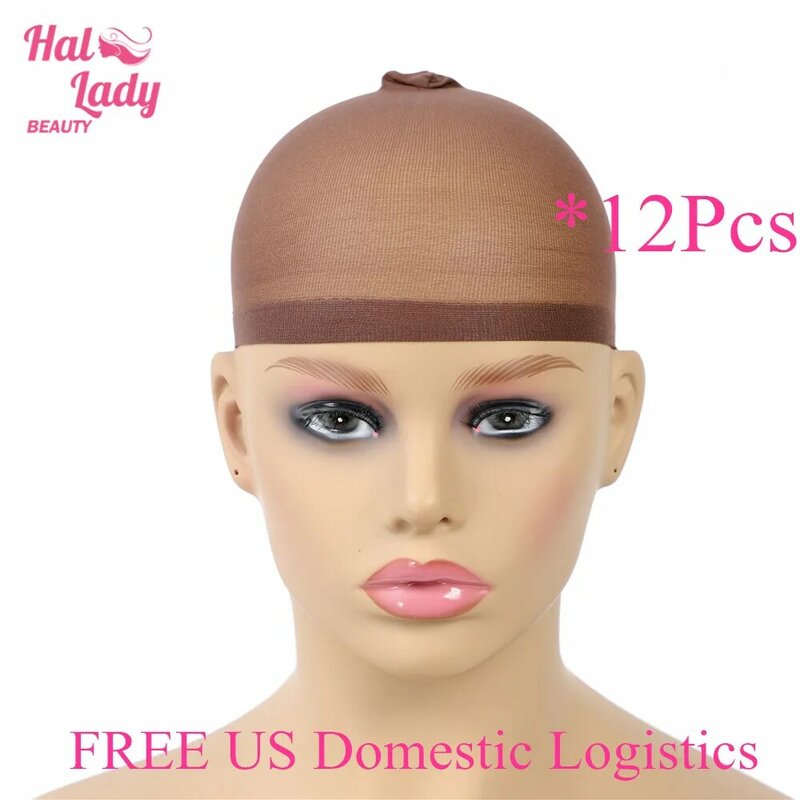 12 [Wig Topi Rambut Bersih untuk Menenun Hairpiece Jaring Mesh Peregangan Wig Topi untuk Membuat Wig Gratis Ukuran Rambut Pirang coklat Nude Warna