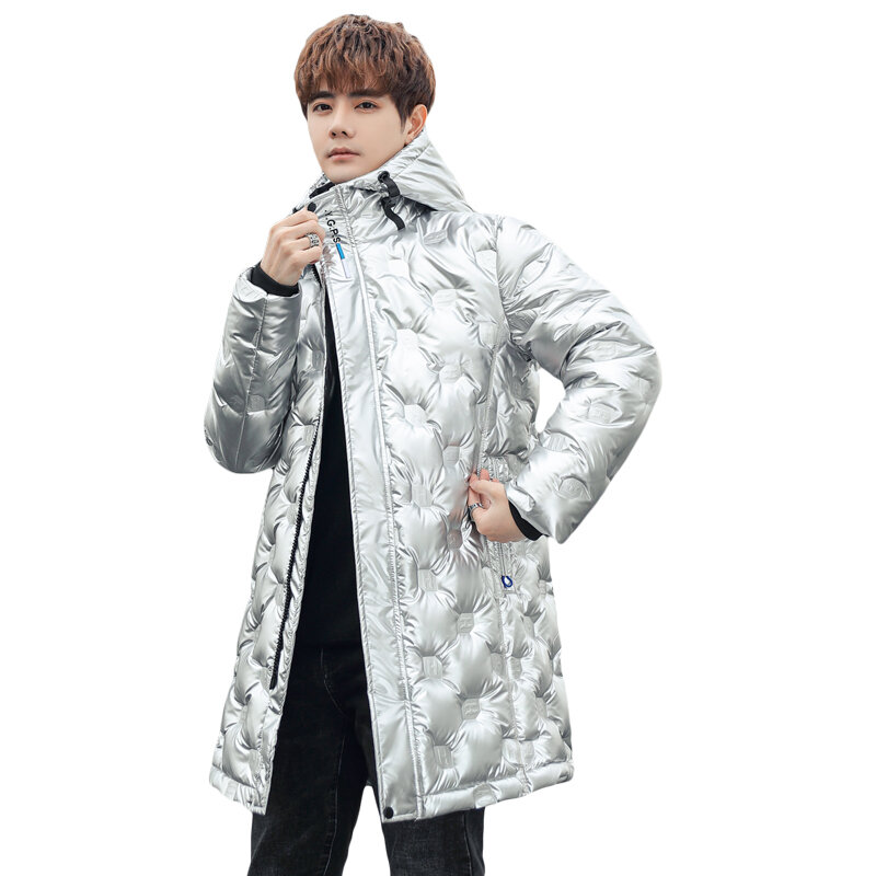 Jaket Musim Dingin Baru 2021 Mantel Bertudung Hangat Tebal Pasangan Mode Gaya Panjang Pria Mantel Berkualitas Tinggi Bulu Angsa Putih
