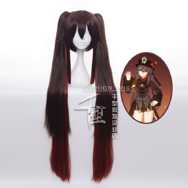 Perruque de Cosplay synthétique longue brune résistante à la chaleur, longueur 1m, Genshin Impact Hu Tao, perruque pour femmes