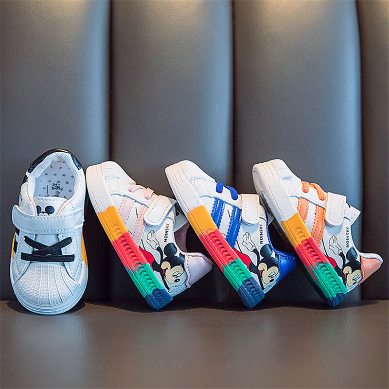 Zapatos blancos supermóviles para bebés y niñas, calzado de fondo arcoíris, fondo suave, novedad