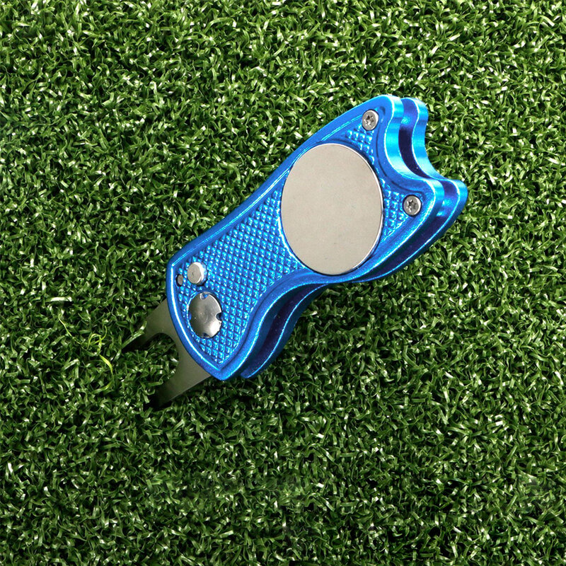 Mini พับกอล์ฟสีเขียว Divot เครื่องมือ Ball Marker Pitchfork ใส่ส้อมการฝึกอบรมซ่อม Switchblade Pitch Groove Cleaner
