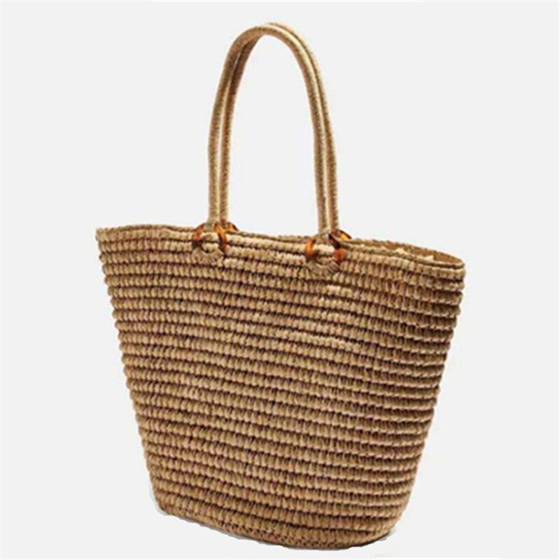 New Fashion Straw Bag Summer Hand Woven Bag Women Simple Casual Totes Handbag Holiday Travel Shoulder Bag Female Beach Bag