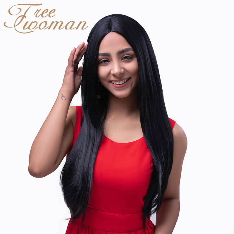Freewoman peruca longa e ondulada loira, 20 polegadas, parte média, cabelo sintético, com fibras naturais, resistente ao calor, para mulheres, cabelo de festa
