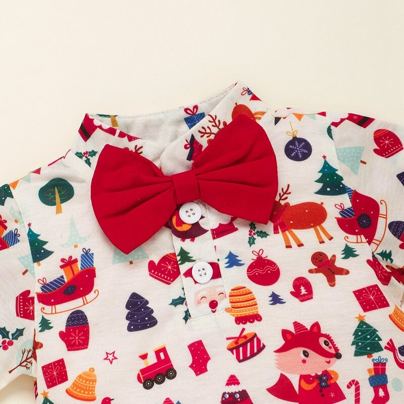 Conjuntos de ropa para bebé recién nacido, trajes de fiesta de Navidad con estampado de caballero, pelele + Pantalones de cinturón, ropa para niño pequeño